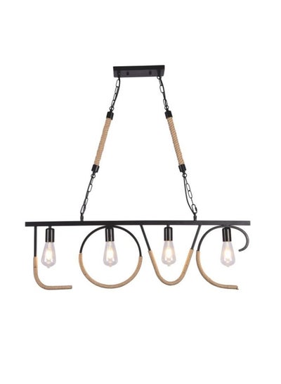 Ceiling Light Industrial Black and Brown Jute Rope Love Design Metal Shade Hanging Pendant Ceiling Lamp E27 Base (Bulb not Included)