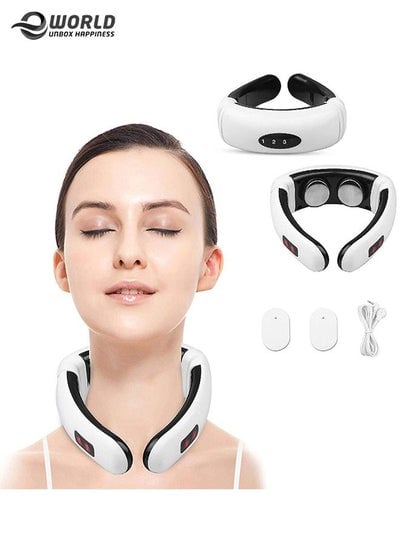 6 Modes Electric Neck Massager Pulse Back Power Control Far Infrared Heating Pain Relief Tool for Home Therapy