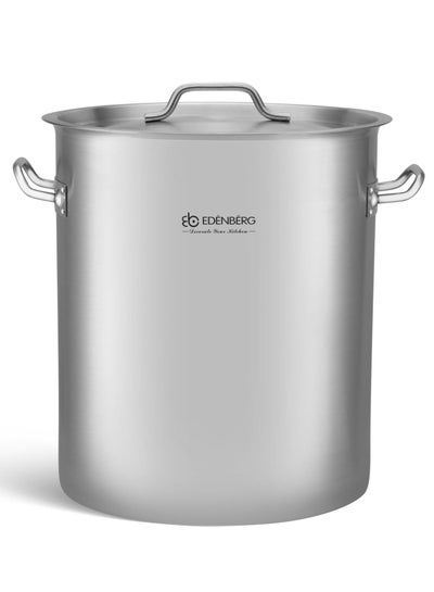 EDENBERG Big Stock Pot | Stainless Steel Stock Pot with Lid | Easy Grip Cooking Pot Container | Multi-Layered Bottom, Sauce Pot Induction Base- Silver, 33.7L