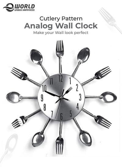 Stainless Steel Cutlery Pattern Analog Wall Clock for Home décor and Kitchen
