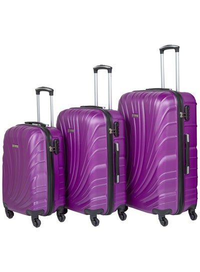 Hard Shell Travel Bags Trolley Luggage Set of 3 Piece Suitcase for Unisex ABS Lightweight with 4 Spinner Wheels KH115 Purple
