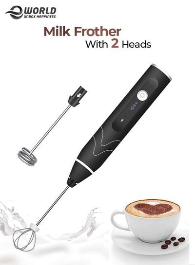 Rechargeable Electric Milk Frother Handheld 2 Whisk Foam Maker