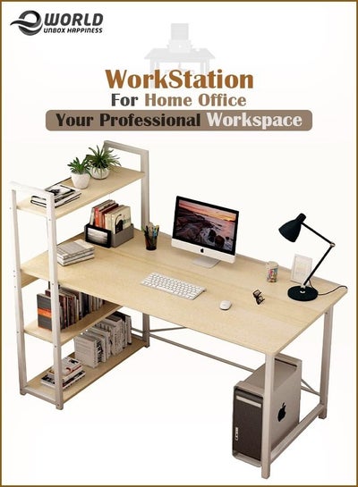 Professional Workstation with Large Laptop Table Desktop Bookshelf Drawers Shelves for Storage and Organisation