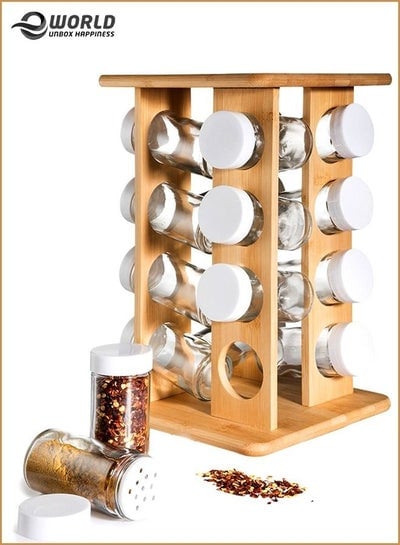 16-Jar Spice Rack Kitchen Organizer for spices storage with 16 Seasoning Jars, Large Standing Cabinet.