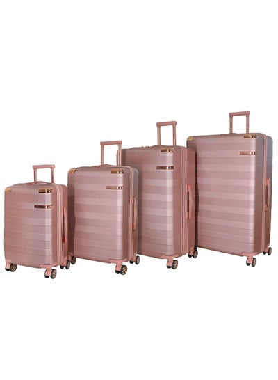 Hard Case Trolley Luggage Set For Unisex ABS Lightweight 4 Double Wheeled Suitcase With Built In TSA Type lock A5125 Set Of 4 Rose Gold