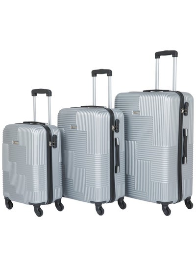 Hard Shell Travel Bags Trolley Luggage Set of 3 Piece Suitcase for Unisex ABS Lightweight with 4 Spinner Wheels KH110 Silver