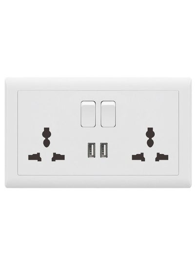 Dual USB Plug Wall Socket White 14.6x8.6x2.6centimeter