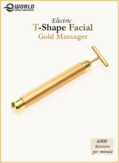 Electric T-shape Gold pulse facial roller with micro vibrating massagers for face firming and anti-wrinkles treatment