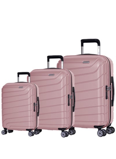 Voyager Hard Side Travel Bags Trolley Luggage Set of 3 Makrolon Lightweight with 4 Quiet Double Spinner Wheels Suitcase with TSA Lock KH91 Pink