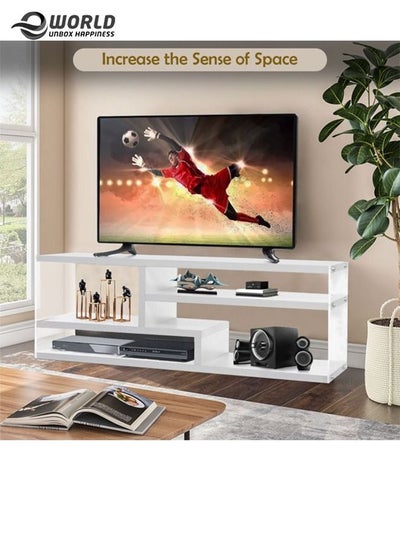 3-Tier TV Stand Entertainment Centre Media Console Glossy White Finish with Acrylic Sides