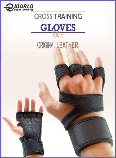 Sports Cross Training Gym Workout Leather Gloves Semi Finger Design with Wrist Support Silicone Padding No Calluses and Firm grip for Men and Women