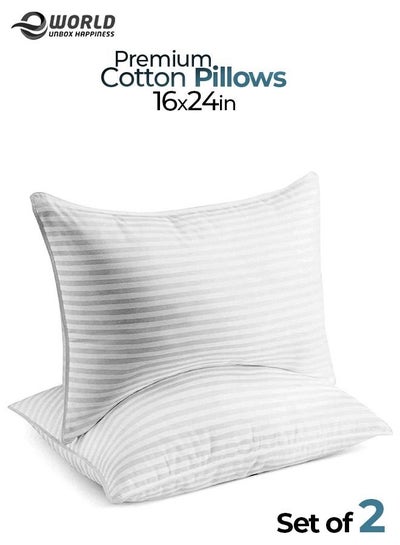 2-Piece Premium Extra Soft Cotton Bed Pillows for Home and Hotel Room