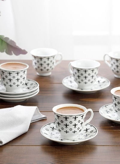 English Home Ilda Porcelain 12 Piece Traditional Turkish Coffee Cup and Saucer Set 90ML
