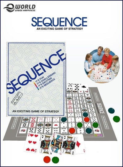 Sequence Strategy Board Game Cushioned Mat Premium Cards and Chips Box Gift Edition Travel Indoor Family and Friends Games For Adults/Kids