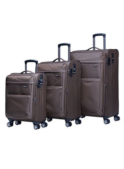 Soft Shell Travel Bag Expandable Trolley Luggage Set of 3 for Unisex Polyester Light Weight Suitcase with TSA lock 4 Quiet Double Spinner Wheels V6093SZ Camel