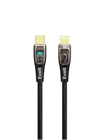 CLB-600 TYPE-C to Lightning Compatible with IPhone PD27W Transparent Fast Charge and SYNC Tangle-free Nylon braided cable with triple protection, Supports quick charging 1.2M BLACK