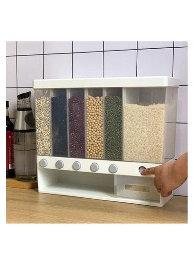 Dry Food Storage Container Box with Adjustable Compartments, Easy press wall mounted cereal Dispenser for Rice and grains