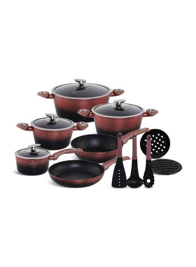 EDENBERG 15-piece Ombre Black Rose Gold Forged Cookware Set| Stove Top Cooking Pot| Cast Iron Deep Pot| Butter Pot| Chamber Pot with Lid| Deep Frypan