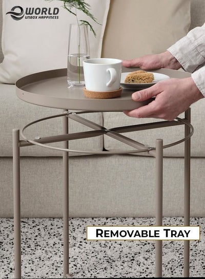 Round Coffee Side Table With Removable Serving Metal Tray Top Home Office Furniture End Table For Living Dining Room And Bedroom