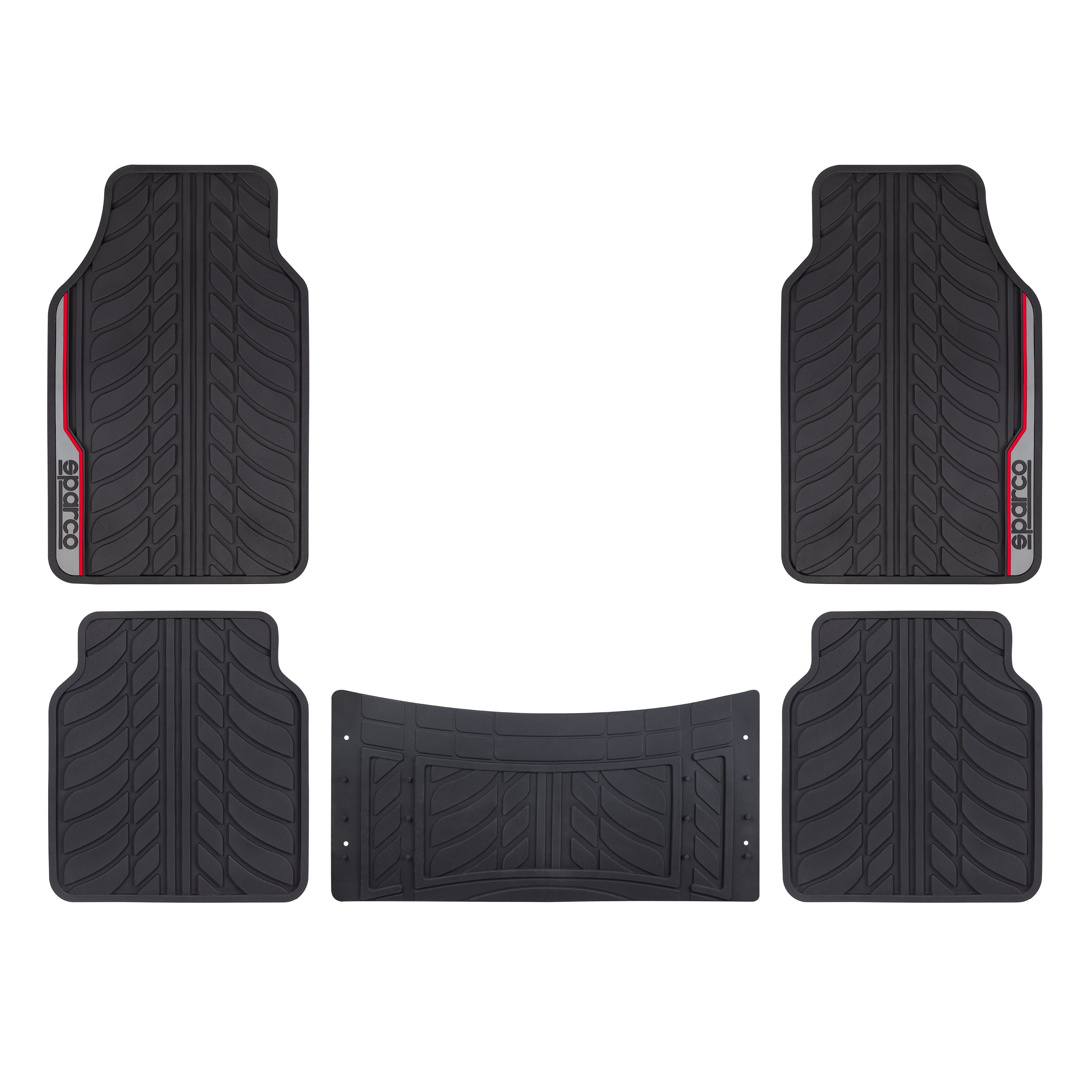 SPARCO PVC CAR MATS, BLACK/RED, 5PCS/SET