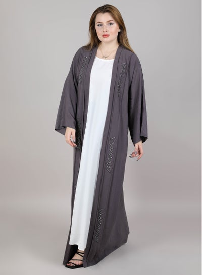 MSquare Fashion Open Casual Abaya Grey Harir Maqsood Embroidered