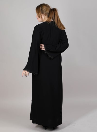 MSquare Fashion V Neck Embroidered Abaya Black Color