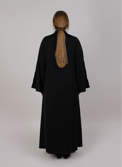 MSquare Fashion Korean Nida Embellished Abaya Black Color With Long Sleeves