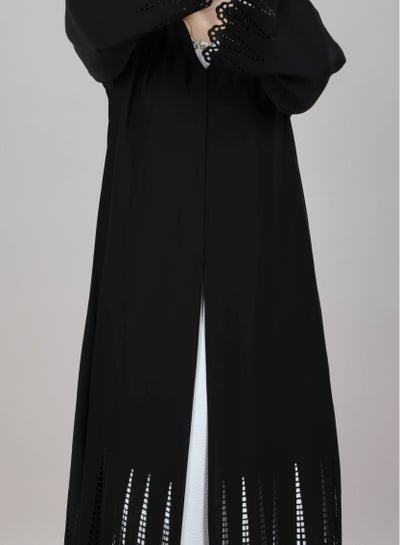 MSquare Fashion laser Cut Abaya Black Color