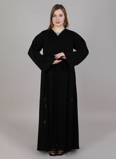 MSquare Fashion  Embroidered Abaya Black Color