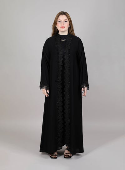 MSquare Fashion Open Abaya Black Lace With Embroidered Abaya