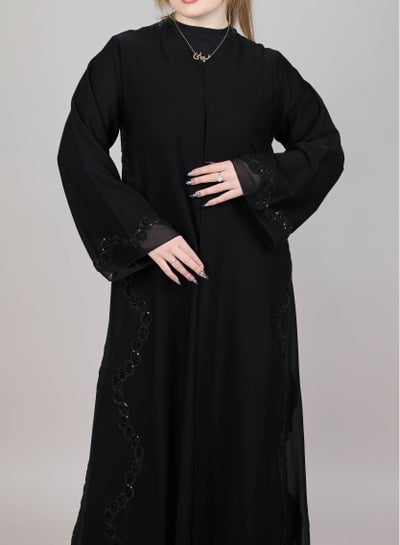 MSquare Fashion Embroidered Open Abaya Black