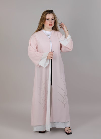 MSquare Fashion Embroidered Abaya Pink And White