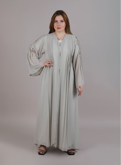 MSquare Fashion Open Abaya Grey Pleated