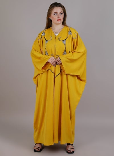 MSquare Fashion Embroidered Abaya Yellow