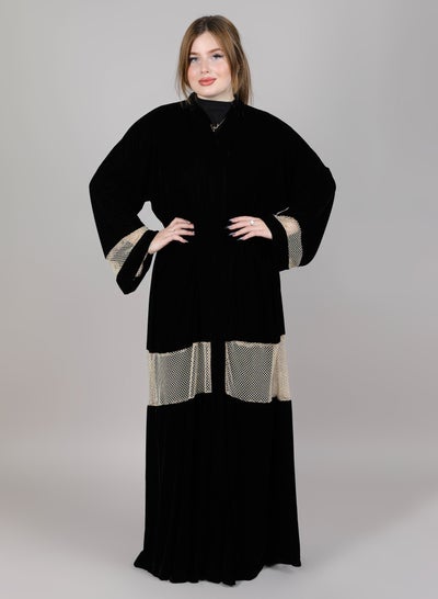Msquare Abaya Black Velvet With Lace And Sheila