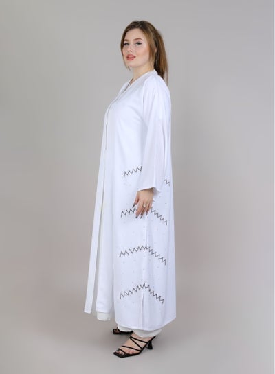 MSquare Fashion Embroidered Korean Abaya White Nida With Matching Sheila