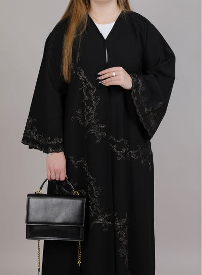MSquare Fashion Crepe Designer Embroidered Abaya Black Color