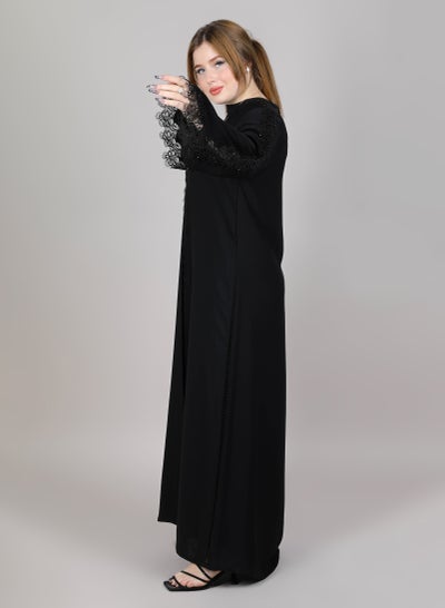 MSquare Fashion Nida Embroidered sleeves Abaya Black Color