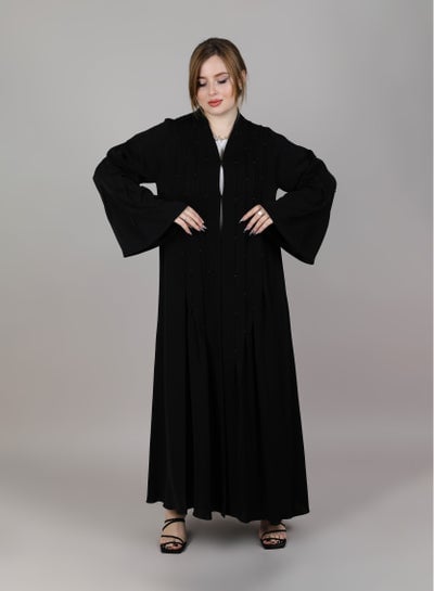MSquare Fashion Korean Nida Embellished Abaya Black Color With Long Sleeves