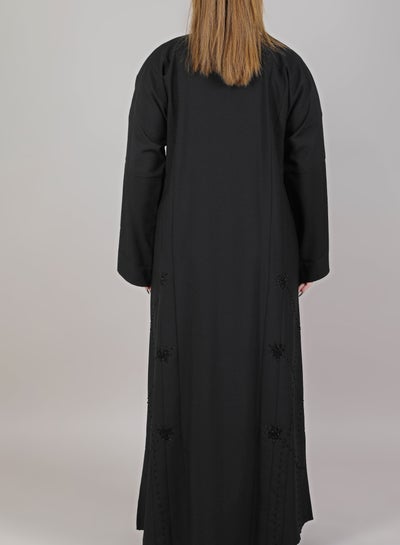 MSquare Fashion Open Abaya V-Neck Black Embroidered