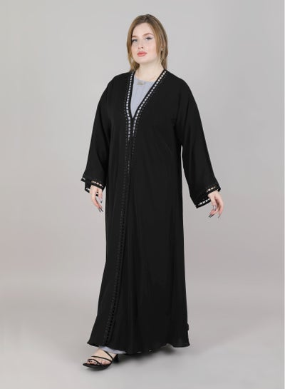 MSquare Fashion Open Abaya Black Laser Cut