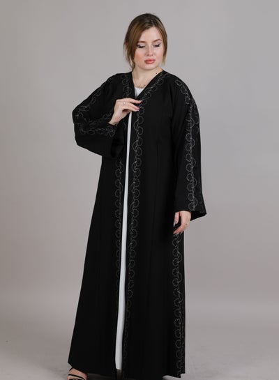MSquare Fashion Black Abaya Crafted By White Embroidery