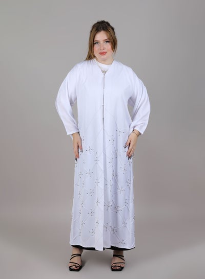 MSquare Fashion Embroidered Open Abaya White Color