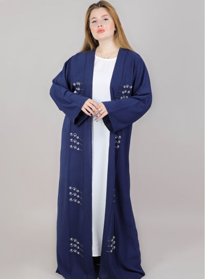 MSquare Fashion Embroidered Open Abaya Navy