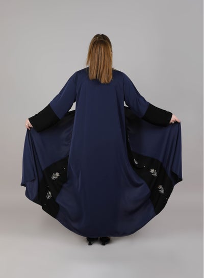 MSquare Fashion  Korean Nida Abaya Blue & Black Embroidery On Sides