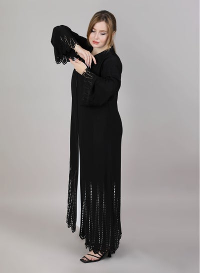 MSquare Fashion laser Cut Abaya Black Color
