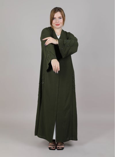 MSquare Fashion Abaya Dark Green CEY Fabric With Embroidery On Pleating