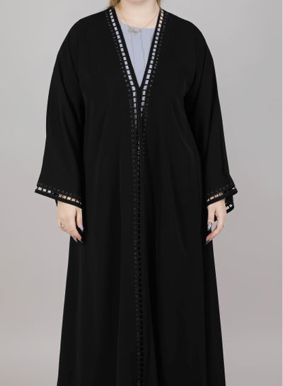 MSquare Fashion Open Abaya Black Laser Cut