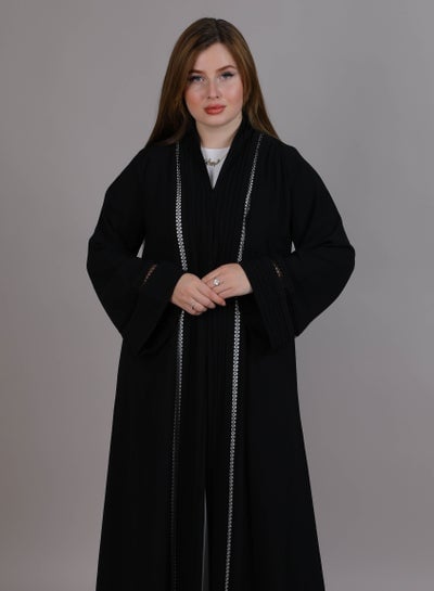 MSquare Fashion Korean Nida with Lace & Plated Combination Abaya Black Color