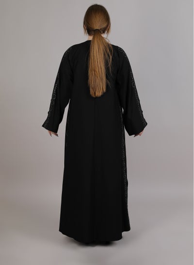 MSquare Fashion Embroidered Abaya With Split Cuffs Black Crepe